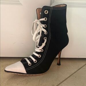 Manolo Blahnik Black and White Ankle Booties